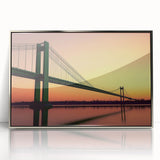 Framed acrylic artwork of a serene landscape bridge, showcasing vibrant colors and intricate details, perfect for home decor and adding a touch of nature to any room.