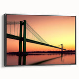Framed canvas artwork of a landscape bridge in black, showcasing a side view with intricate details and vivid colors, ideal for home decor and art enthusiasts.