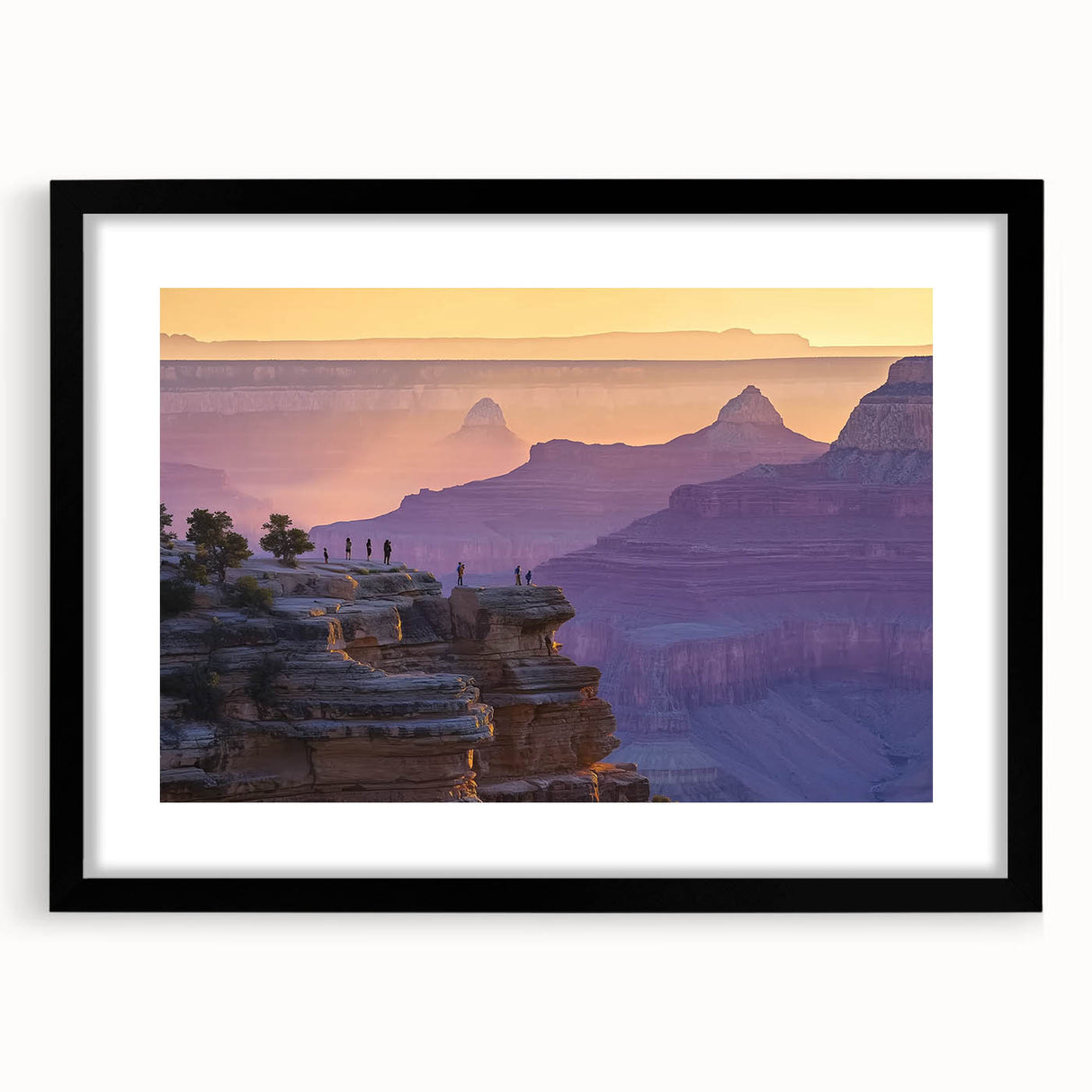 Landscape framed print showcasing a scenic canyon view, featuring a sleek black mat for a polished finish, ideal for home or office decor enhancement.