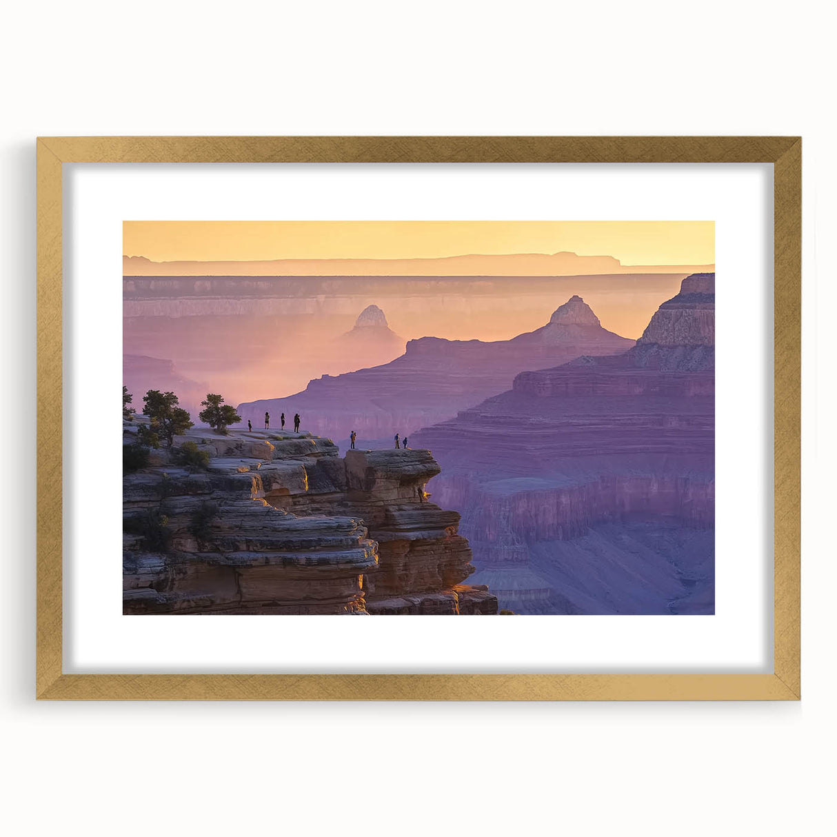 Elegant landscape artwork of canyons framed in gold, showcasing intricate details and vibrant colors, ideal for enhancing home decor and interior design aesthetics.