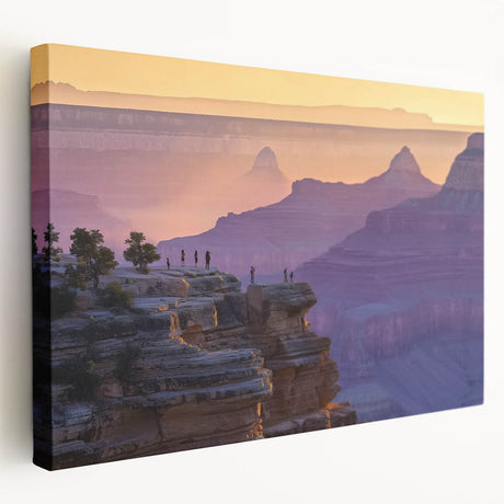 Stretched canvas artwork depicting a vibrant landscape of canyons in warm earth tones, showcasing intricate details and rich textures, ideal for home decor.