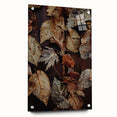 Large abstract wall art on acrylic glass depicting fall colors, ideal for bedroom or dining room decor.