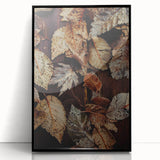 Large abstract wall art featuring mid-century modernist style in autumnal colors, framed in black acrylic.