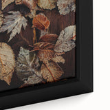 Close-up of a textured, extra large black wall art canvas depicting colorful autumn trees, ideal for living room decor.
