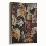 Framed canvas depicting a vintage-style landscape painting with autumnal trees in gold and black, ideal for bedroom wall art.