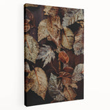 Abstract depiction of autumn trees on a large stretched canvas, with a palette of orange and brown.