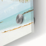 Large abstract wall art in vibrant summer hues on acrylic glass, ideal for dining room ambiance.