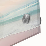 Large abstract wall art in vivid orange and blue tones on acrylic glass, ideal for dining room ambiance.