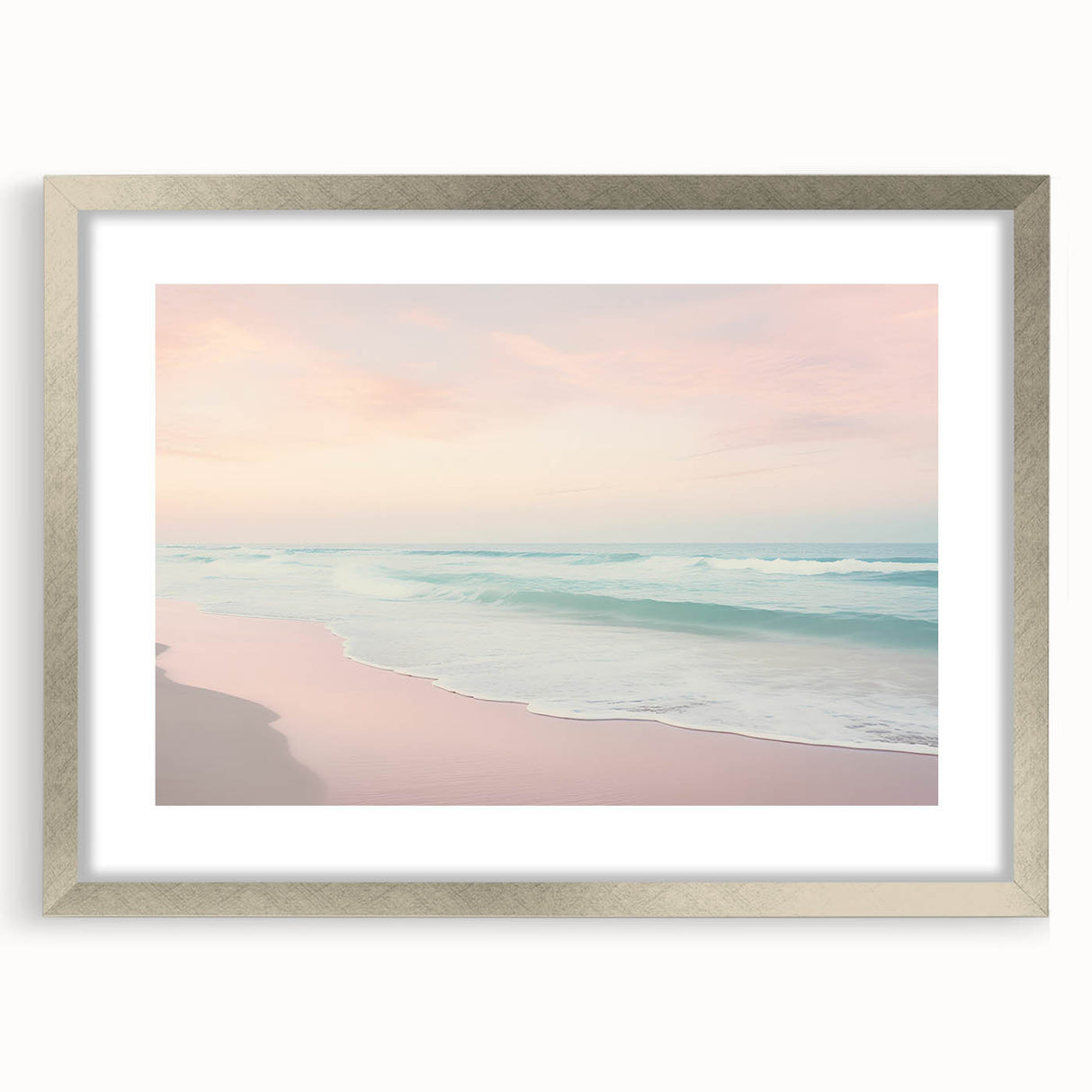 Textured abstract art print in silver frame, featuring dynamic swirls in muted gray, ideal for bedroom ambiance.