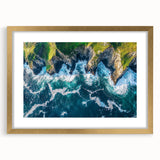 Elegant gold-framed landscape artwork showcasing dramatic cliffs against a serene sky, perfect for enhancing modern home decor. Ideal for art enthusiasts and interior designers seeking stunning wall pieces.