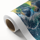 Majestic landscape canvas artwork showcasing dramatic cliffs and vibrant skies, rolled for easy transport and beautifully detailed for home decor.