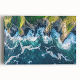 Stretched canvas artwork depicting a breathtaking cliffside landscape at sunset, showcasing vibrant colors and dramatic shadows, perfect for home decor.