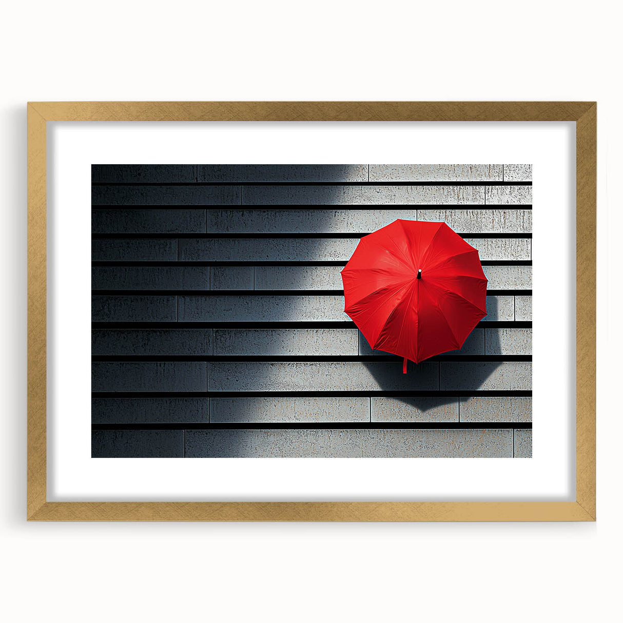 Modern Office Wall Art – Bold Red Umbrella on Dark Wall