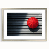Modern Office Wall Art – Bold Red Umbrella on Dark Wall