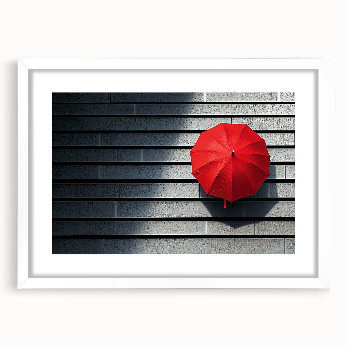 Modern Office Wall Art – Bold Red Umbrella on Dark Wall