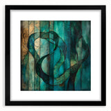 Abstract figurative wall art frame in a sleek black finish, showcasing a modern design with a white mat, ideal for contemporary home decor and stylish interiors.