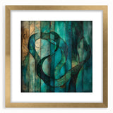 Gold-framed abstract figurative artwork with a mat, showcasing intricate design elements and a modern aesthetic, ideal for contemporary home decor.