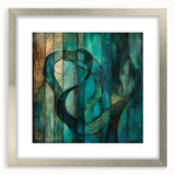 Abstract figurative frame with a silver mat, showcasing a modern artwork with vibrant colors, presented from a front view to highlight its design and elegance.