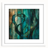 Abstract figurative frame with a white mat, showcasing vibrant colors and unique shapes, perfect for modern home decor or art galleries. This front view emphasizes the frame's sleek design and contemporary aesthetic, ideal for enhancing any interior space.