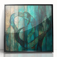 Framed abstract figurative art piece in black acrylic showcasing dynamic shapes and fluid lines, perfect for modern home decor and artistic expression.