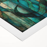 Abstract figurative artwork on rolled canvas showcasing vibrant colors and dynamic shapes, ideal for modern home decor. Packaged securely in a cardboard tube for protection.