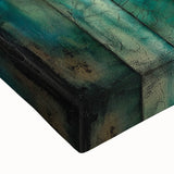 Close-up of an abstract figurative stretched canvas artwork showcasing vibrant colors and dynamic shapes, perfect for modern home decor or gallery display.