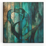 Abstract figurative stretched canvas artwork showcasing vibrant colors and dynamic shapes, perfect for modern decor, enhancing any living space with artistic flair.