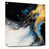 Fluid Abstract Wall Art – Golden Surge in Turquoise Motion