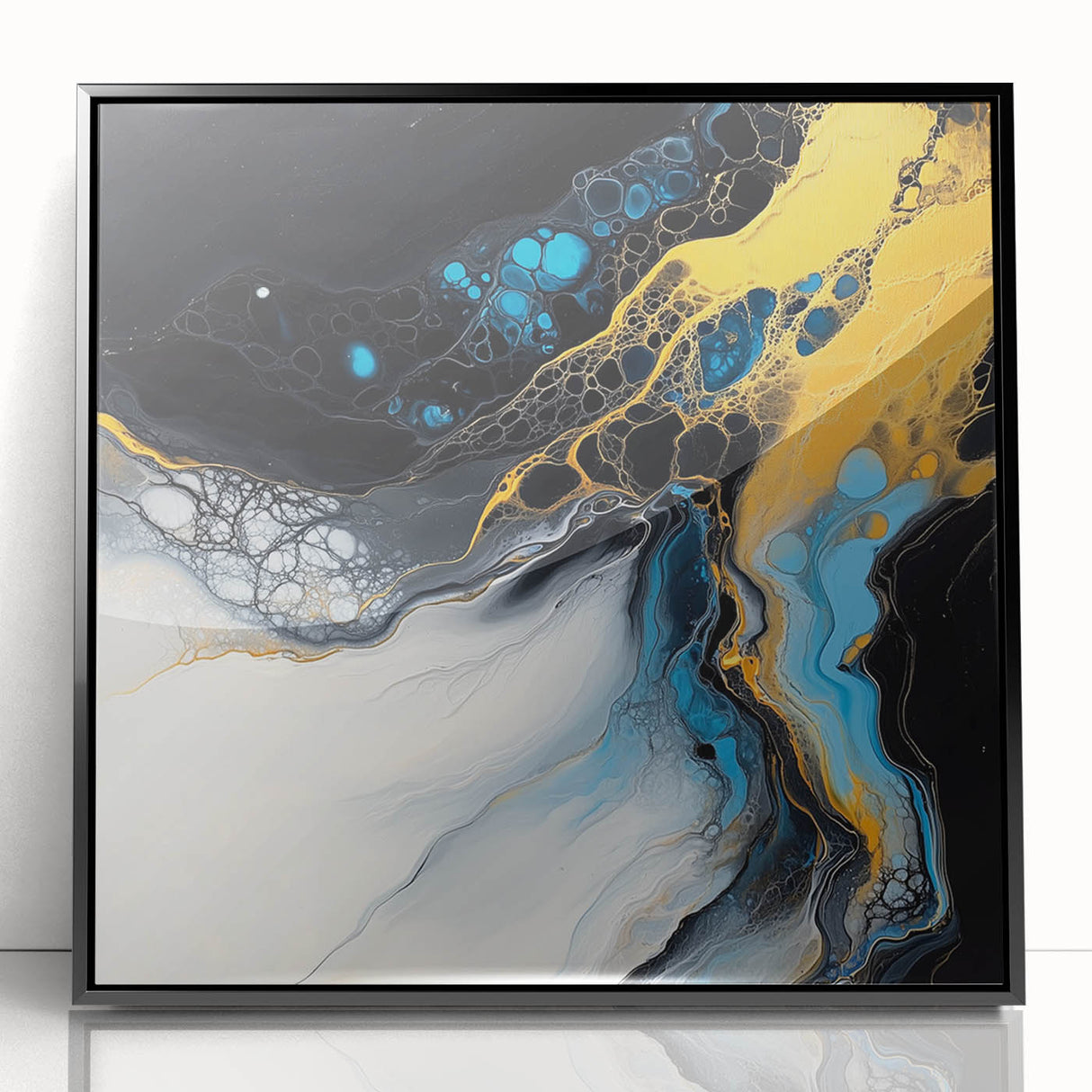 Fluid Abstract Wall Art – Golden Surge in Turquoise Motion