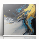 Fluid Abstract Wall Art – Golden Surge in Turquoise Motion