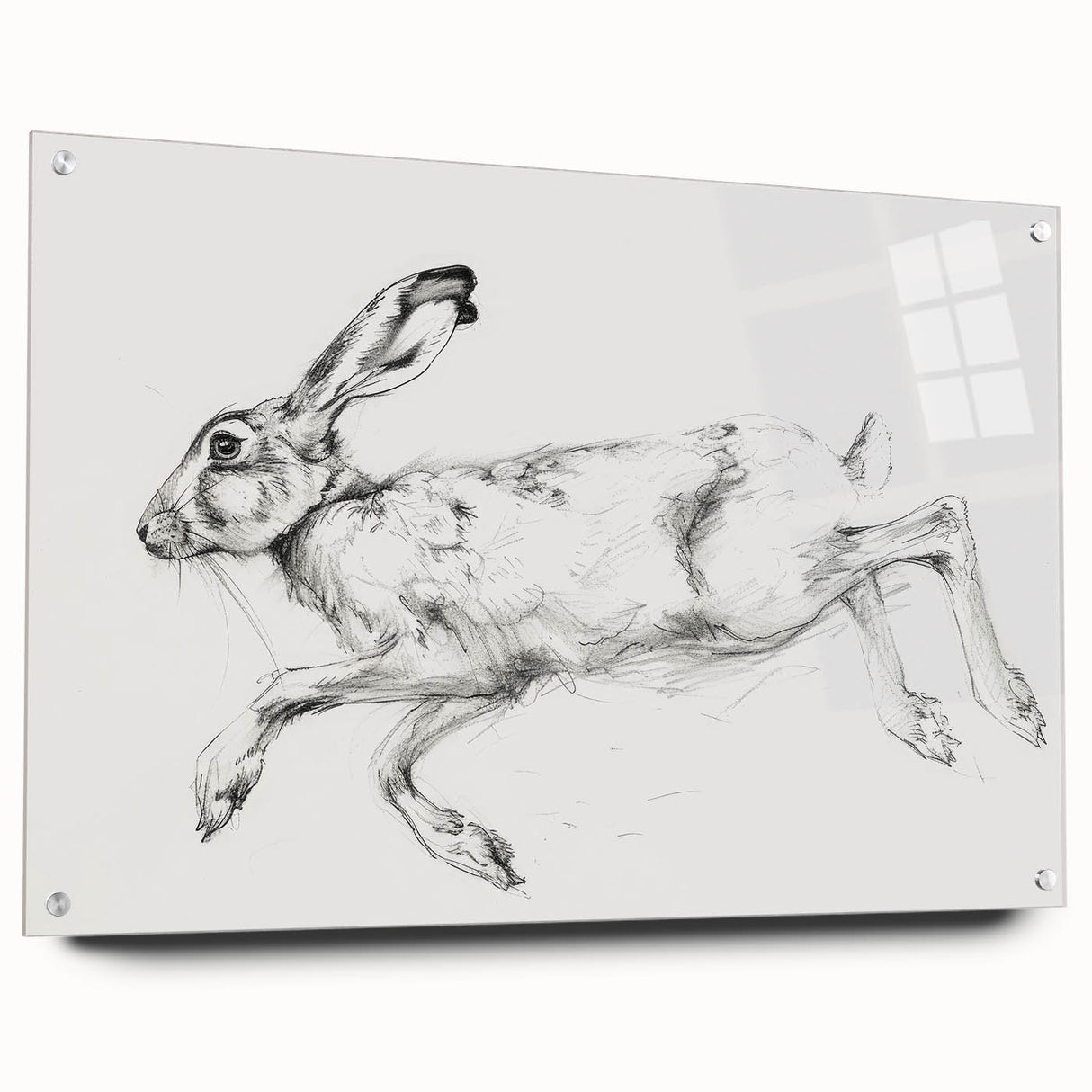 Acrylic glass animal design side view displaying colorful illustrations of various wildlife, mounted with pins on a sleek, modern display for artistic decor.