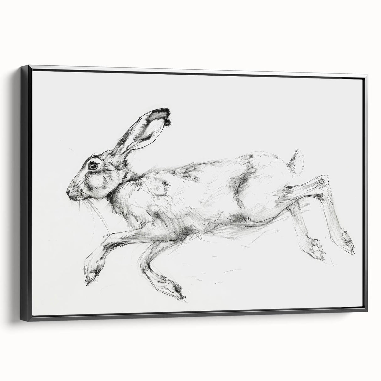 Framed canvas artwork showcasing a vibrant animal design, displayed from the side, featuring a sleek black frame that enhances its modern aesthetic.