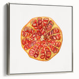 Landscape art painting of colorful fruits on a black background, framed in silver, ideal for kitchen decor.