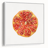 Vintage poster art of colorful fruits on a black background, framed canvas, ideal for living room decor.