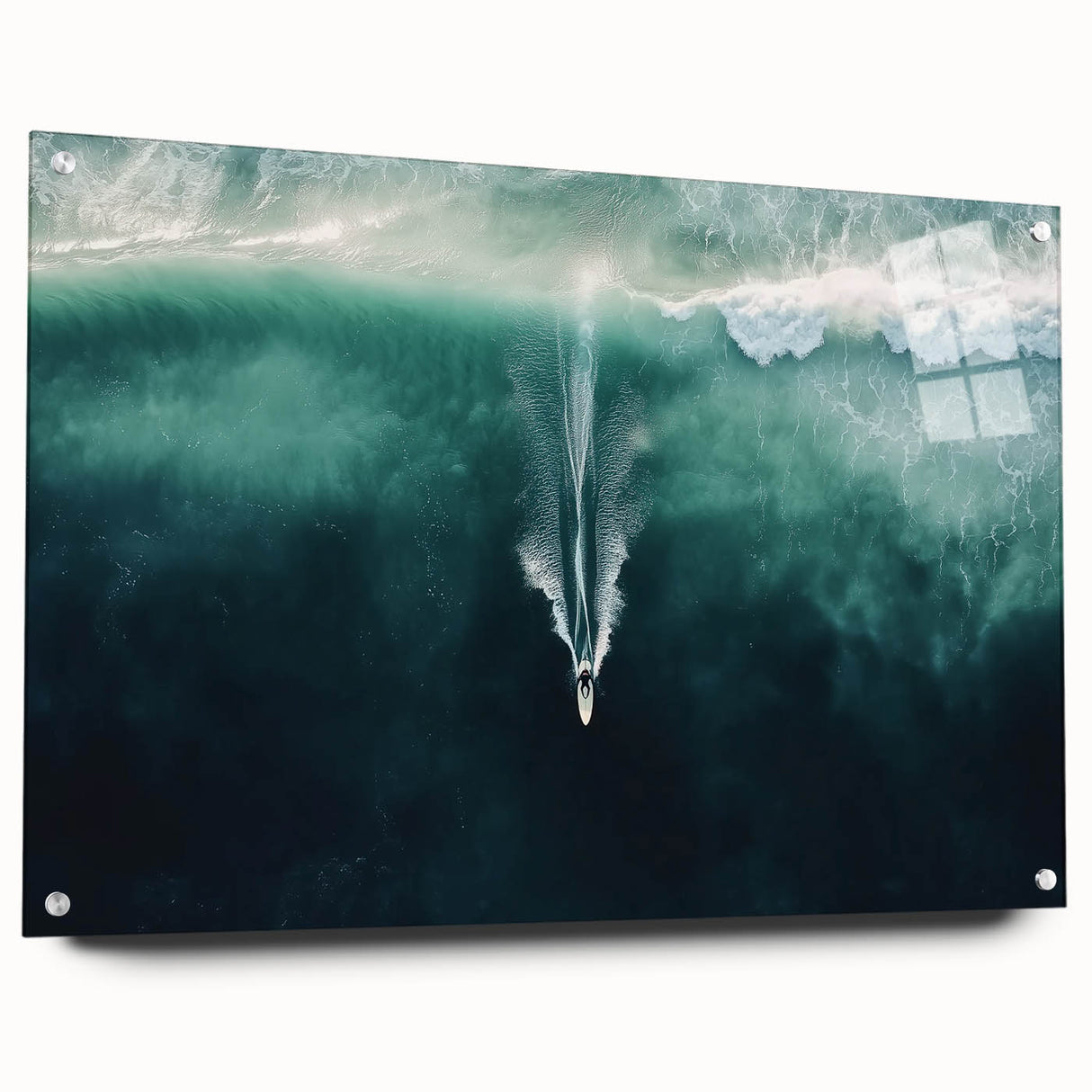 Acrylic landscape artwork depicting serene beaches, viewed from the side with visible mounting pins, featuring vibrant colors and intricate details, perfect for coastal decor lovers.