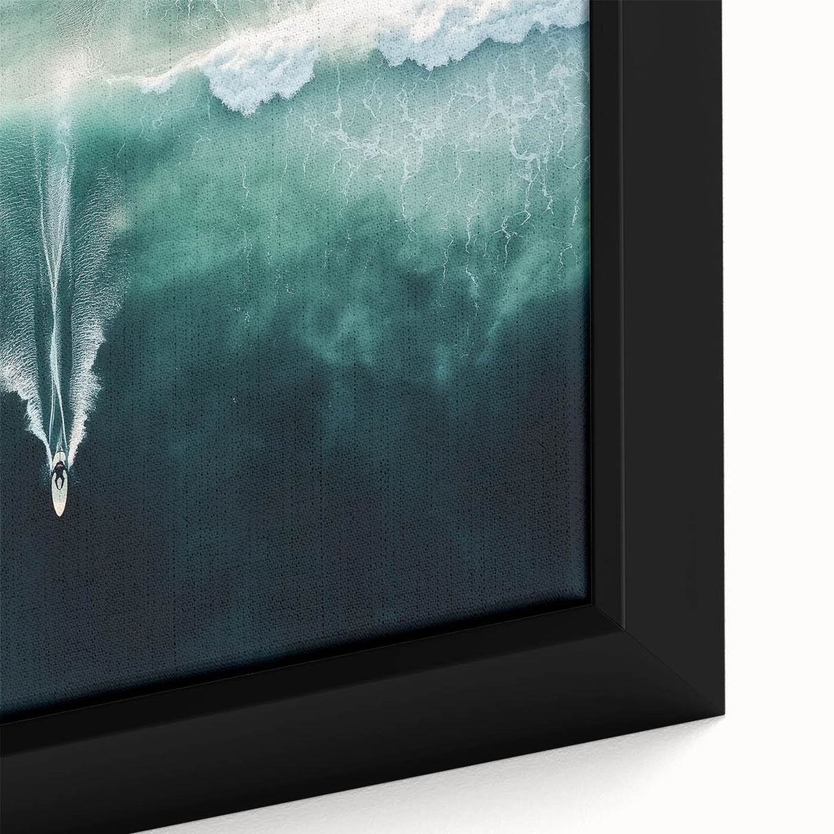 Close-up of a vibrant landscape canvas print depicting serene beaches with soft waves, framed elegantly, showcasing intricate details and rich colors to enhance any décor. Ideal for beach lovers seeking a calming atmosphere in their home or office space.