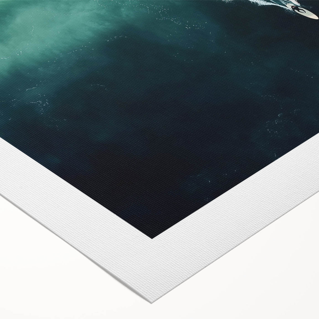 Vibrant rolled canvas artwork depicting a serene beach landscape with soft waves and a clear blue sky, ideal for home decor or beach-themed interiors.