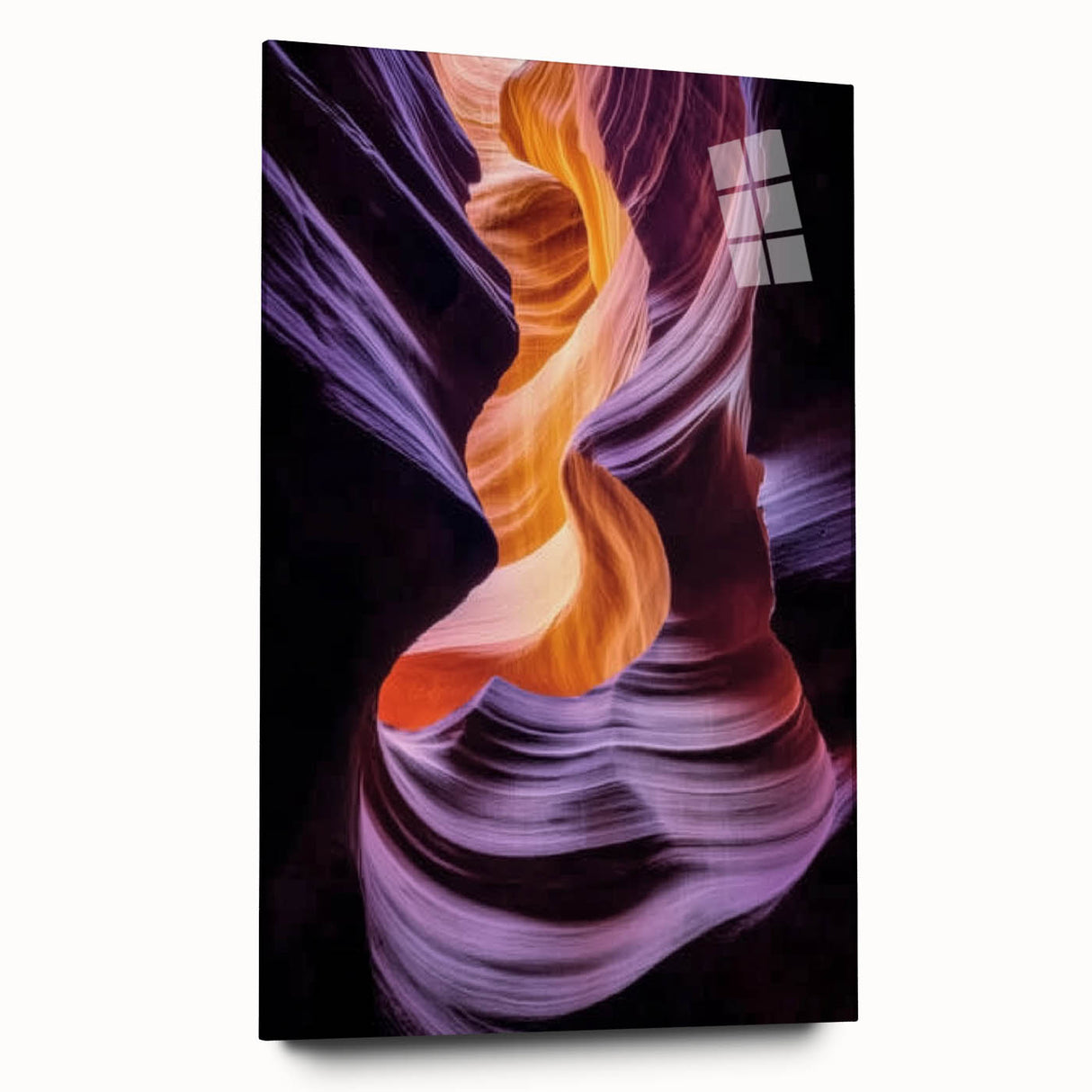 Acrylic glass artwork depicting a breathtaking landscape of colorful canyons, showcasing vibrant hues and intricate details, ideal for modern home decor.