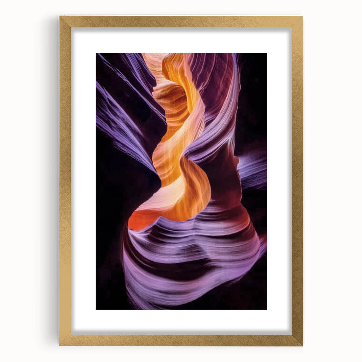 Elegant landscape canyon artwork framed with a gold mat, showcasing vibrant colors and intricate details, perfect for home decor or gallery display.
