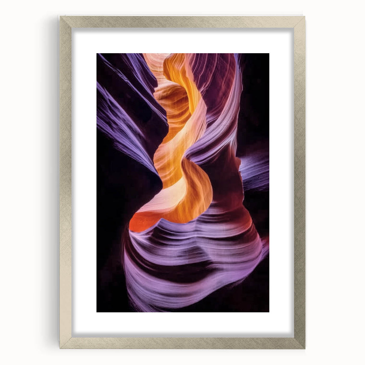 Silver-framed landscape art print featuring vibrant canyons, elegantly matted for a polished look, ideal for enhancing home decor with natural beauty. Perfect for art enthusiasts and interior designers seeking a stunning focal piece.