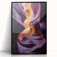 Framed acrylic artwork depicting a stunning landscape of canyons, featuring rich earth tones and intricate details, ideal for home decor and nature enthusiasts.
