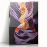 Framed acrylic artwork depicting a vibrant landscape of canyons, showcasing rich earth tones and dramatic rock formations, perfect for enhancing modern decor.