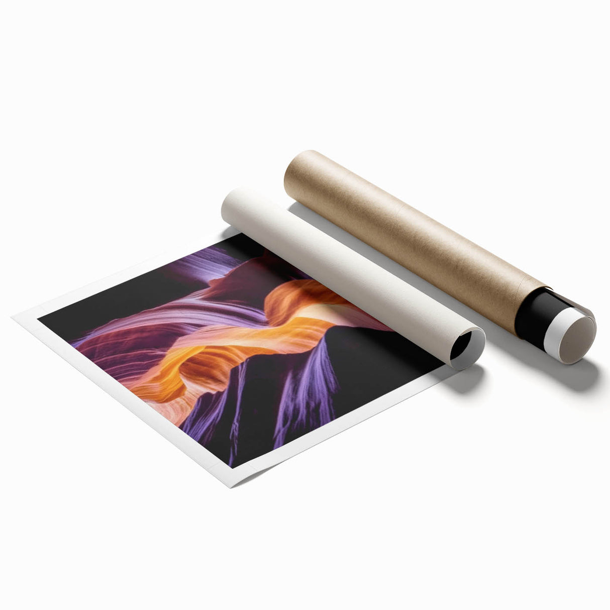 Vibrant landscape rolled print showcasing dramatic canyons with rich earth tones, perfect for home decor. Packaged securely in a durable cardboard tube for safe shipping.