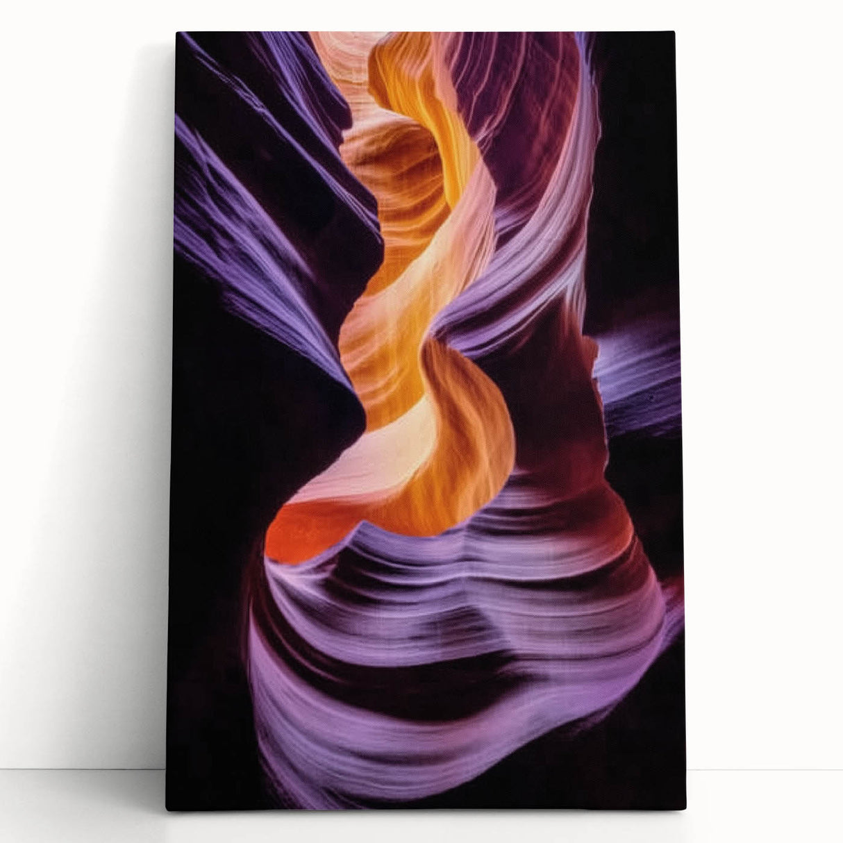 Stretched canvas artwork depicting a vibrant landscape of canyons, showcasing rich earthy tones and dramatic rock formations, perfect for home decor.