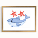 Smiling Shark and Starfish - Boys Room Wall Art Kids Wall Art Prints
