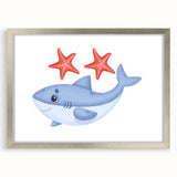 Smiling Shark and Starfish - Boys Room Wall Art Kids Wall Art Prints