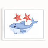 Smiling Shark and Starfish - Boys Room Wall Art Kids Wall Art Prints