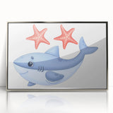 Smiling Shark and Starfish - Boys Room Wall Art Kids Wall Art Prints