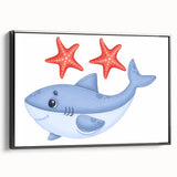 Smiling Shark and Starfish - Boys Room Wall Art Kids Wall Art Prints