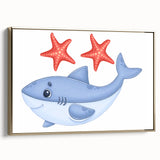 Smiling Shark and Starfish - Boys Room Wall Art Kids Wall Art Prints